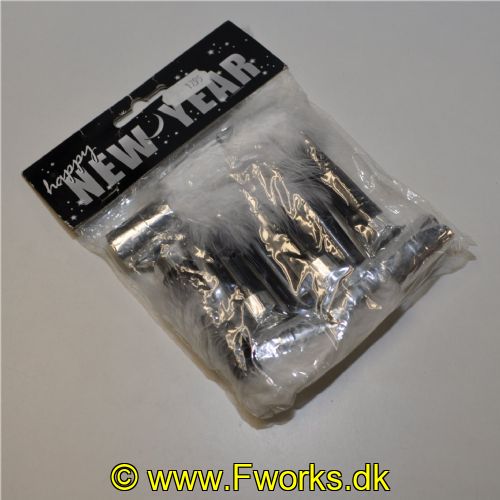 5750007850171 - 6 tude rulle horn – Pakke - Med fjer - Ass. farver (Sølv/Hvid eller Lilla/Pink)