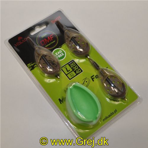 5900637068235 - Mikado Quick Method Feeder Kit - Pakke med feeders og en fodder form fra Mikado til bundfiskeri efter diverse fredsfisk og lignende. Designet gør det nemt at klemme forfodder eller lignende sammen om feederen.
<BR><BR>
Den er lavet med et rør som kan trækkes ud af selve loddet, så du kan skifte mellem forskellige vægte, uden at skulle ændre i resten af forfanget.
<BR><BR>
Pakken indeholder:
<LI>1 x form til forfodder</LI>
<LI>1 x feeder på 20gr.</LI>
<LI>1 x feeder på 30gr.</LI>
<LI>1 x feeder på 40gr.</LI>