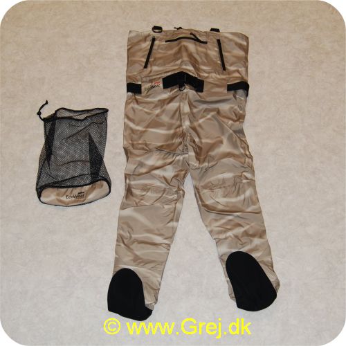 6430021149510 - EcoWear Reflection waders str. XXL stockingfoot - Lysbrun/hvide tværstriber - åndbarhed: 4000g/m2/24h - Brystlomme med lynlås - Håndvarmerlommer - Strømpe model fra Rapala