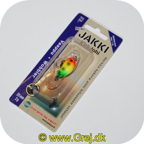 6430073671144 - JAKKI mini wobler - 2,5 cm - 2 gram - rød - gul - grøn - orangebundArbejdsdybde max 1 meter