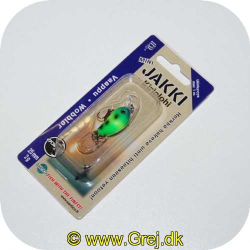 6430073671151 - JAKKI mini wobler - 2,5 cm - 2 gram - Blå/grøn/gul m/sorte prikker - Arbejdsdybde max 1 meter