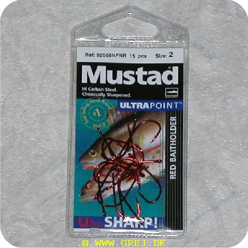 7021560451159 - Mustad Enkelt krog str. 2 - Hi Cabon Steel pakke med 15 stk. - Type Red baitholder