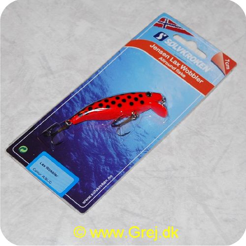 7056961335067 - Jensen Lax Wobler - 7cm - Sort/rød med sorte prikker - Wobler med særdeles hissig og æggende gang som mange vil elske, også fisken. - fungerer supert til at fiske efter ørred, laks, søørred og gedde