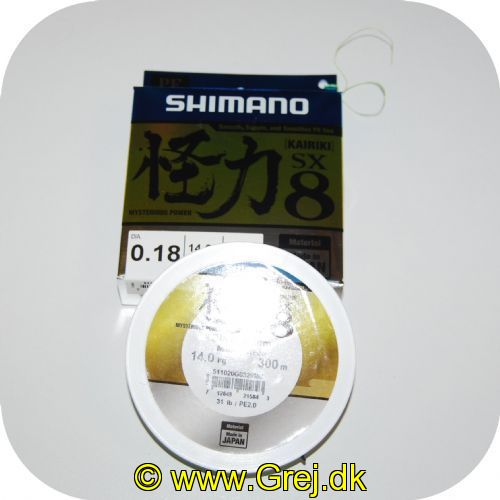 712649215843 - Shimano Kairiki SX8 0.18mm - Brudstyrke:14 kg - 300 meter
<BR>
Dette er en glat og støjfri line som er virkelig god til UL fiskeriet.