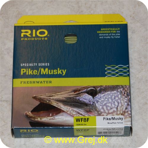 730884201506 - Rio Pike/Musky WF8F geddeflueline - Længde: 30.5m - Hovedlængde: 8.8m - Flydende - Moss/Pale Yellow (gul) - Loops i begge ender