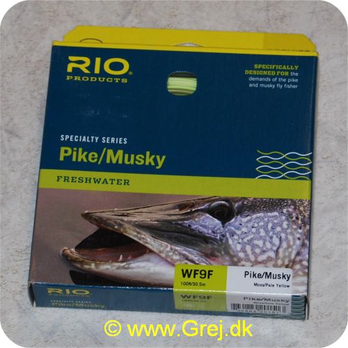 730884201513 - Rio Pike/Musky WF9F geddeflueline - Længde: 30.5m - Hovedlængde: 8.8m - Flydende - Moss/Pale Yellow (gul) - Loops i begge ender