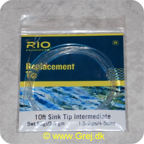 730884201759 - Rio Intermediate Sink Tip - Hovedlængde: 3m -line klasse: 5wt - Vægt: 3,6g - Synkerate: 3,81-5,08cm/s - Klar/klar loop - RP20175