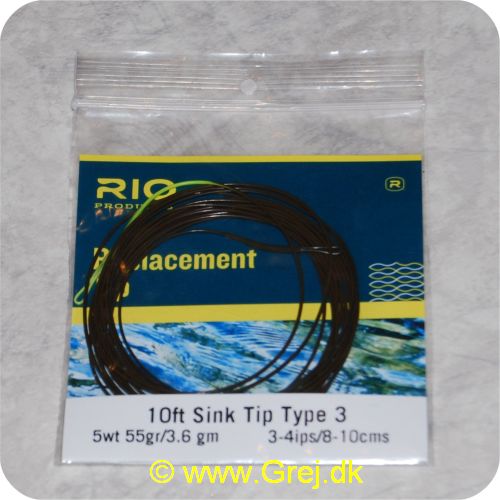 730884201803 - Rio Type 3 Sink Tip - Hovedlængde: 3m -line klasse: 5wt - Vægt: 3.6g - Synkerate: 7.62-10.16cm/s - Brun/gul loop - RP20180
