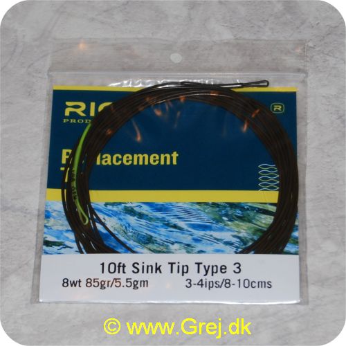 730884201834 - Rio Type 3 Sink Tip - Hovedlængde: 3m -line klasse: 8wt - Vægt: 5.5g - Synkerate: 7.62-10.16cm/s - Brun/gul loop - RP20183
