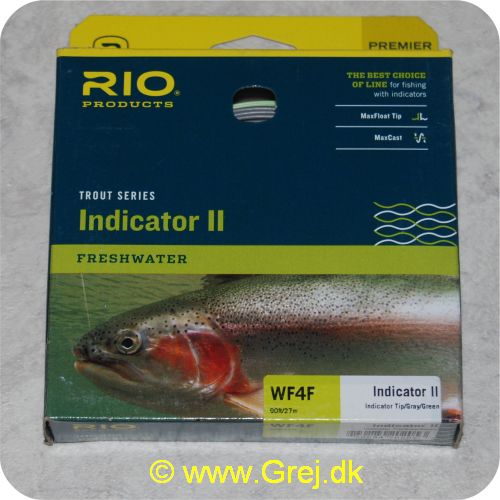 730884202053 - Rio Indicator II Trout Freshwater WF4F - Gray/Green - 90ft/27.4m - Loops i begge ender - Meget let at kaste med - RP20205