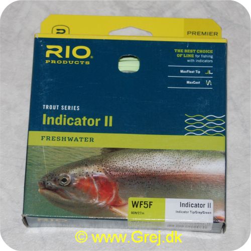 730884202060 - Rio Indicator II Trout Freshwater WF5F - Gray/Green - 90ft/27.4m - Loops i begge ender - Meget let at kaste med - RP20206