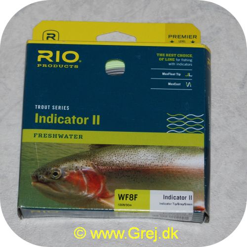 730884202091 - Rio Indicator II Trout Freshwater WF8F - Gray/Green - 90ft/27.4m - Loops i begge ender - Meget let at kaste med - RP20209