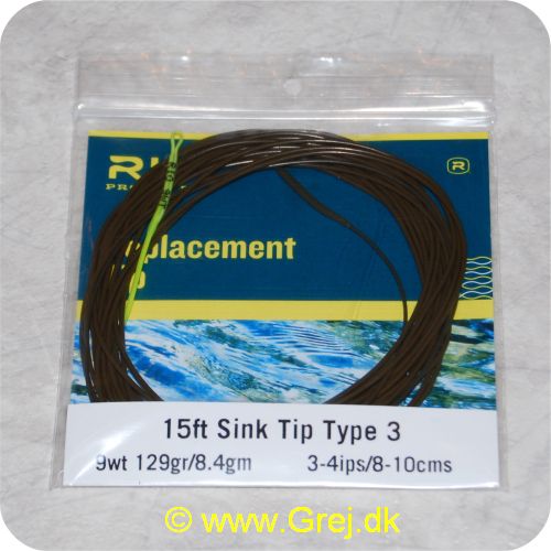730884203838 - Rio Type 3 Sink Tip - Hovedlængde: 4,6m -line klasse: 9wt - Vægt: 8,4g - Synkerate: 7,62-10,16cm/s - Brun/gul loops - RP20383 - til VersiTip og Skagit liner