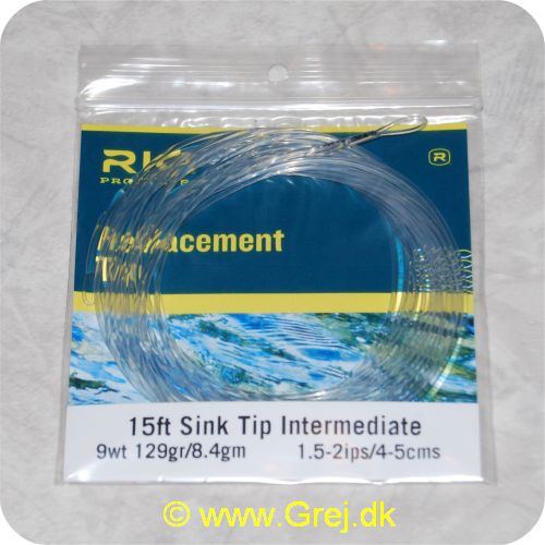 730884203906 - Rio Intermediate Sink Tip - Hovedlængde: 4.6m -line klasse: 9wt - Vægt: 8.4g - Synkerate: 3.81-5.08cm/s - Klar/klar loop - RP20390 - til versiTip og skagit liner