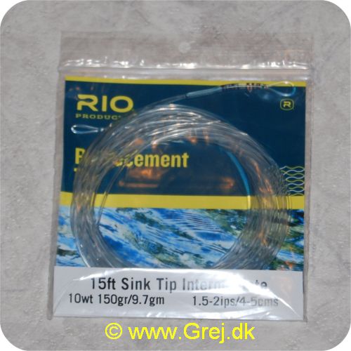 730884203913 - Rio Intermediate Sink Tip - Hovedlængde: 4.6m -line klasse: 10wt - Vægt: 9.7g - Synkerate: 3.81-5.08cm/s - Klar/klar loop - RP20391 - til versiTip og skagit liner