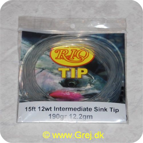 730884203937 - Rio Intermediate Sink Tip - Hovedlængde: 4,6m -line klasse: 12wt - Vægt: 12,2g - Synkerate: 3,81-5,08cm/s - Klar/klar loop - RP20393 - til versiTip og skagit liner