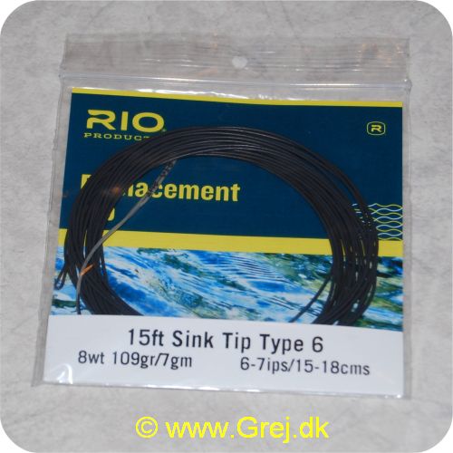 730884204026 - Rio Type 6 Sink Tip - Hovedlængde: 4.6m -line klasse: 8wt - Vægt: 7g - Synkerate: 15.24-17.78cm/s - sort/grå loops - RP20402 - til VersiTip og Skagit liner