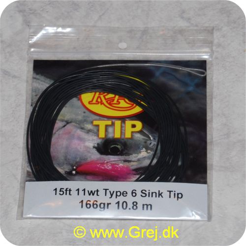 730884204057 - Rio Type 6 Sink Tip - Hovedlængde: 4.6m -line klasse: 11wt - Vægt: 10.8g - Synkerate: 15.24-17.78cm/s - sort/grå loops - RP20405 - til VersiTip og Skagit liner