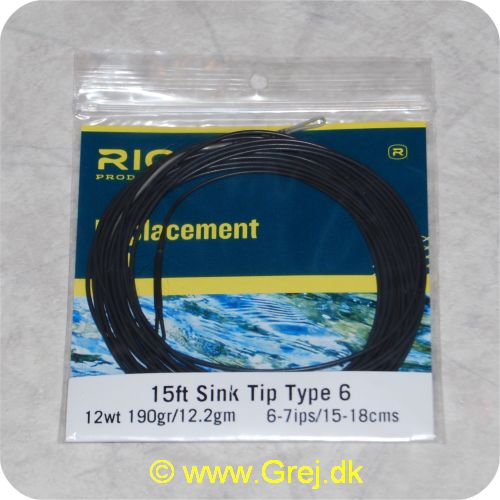 730884204064 - Rio Type 6 Sink Tip - Hovedlængde: 4.6m -line klasse: 12wt - Vægt: 12.2g - Synkerate: 15.24-17.78cm/s - sort/grå loops - RP20406 - til VersiTip og Skagit liner
