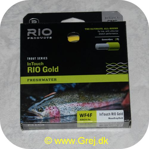 730884206846 - In Touch Rio Gold WF4F - 80ft/24.4m - Moss/gray/gold - Den ultimative all-round flueline med ultra lav stretch performance for mere præcise kast - Hovedlængde: 13.7 meter - Flydende