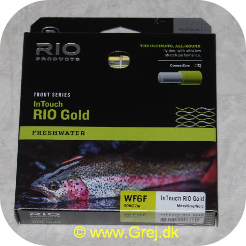 730884206860 - In Touch Rio Gold WF6F - 90ft/27.4m - Moss/gray/gold - Den ultimative all-round flueline med ultra lav stretch performance for mere præcise kast - Hovedlængde: 14.3 meter - Flydende