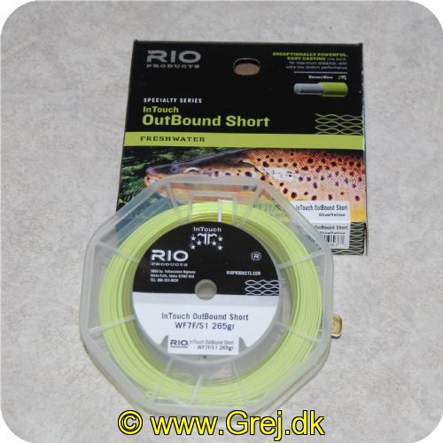 730884210577 - Rio In Touch Outbound Short WF7F/S1- Olive/Yellow - 265gr - designet til at kaste store og tunge fluer langt - Ultra lav stretch performance