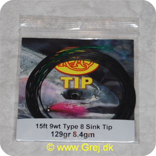 730884214018 - Rio Type 8 Sink Tip - Hovedlængde: 4,6m -line klasse: 9wt - Vægt: 8,4g - Synkerate: 20,32-22,86cm/s - sort/grøn loops - RP21401 - til VersiTip og Skagit liner