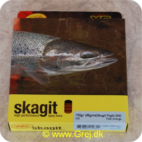 730884219822 - Skagit Flight Shooting Head Dobbelthånds Heavy Floating 9.45m - 48.6g - 750 grains - Pale orange - Loops i begge ender - RP21982