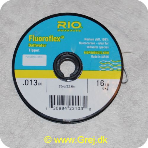 730884221030 - Rio Fluoroflex Saltwater tippet - 0,33mm - 8kg - 22,9m - 100% fluor carbon - Klar - Ideel til saltwater species - RP22103