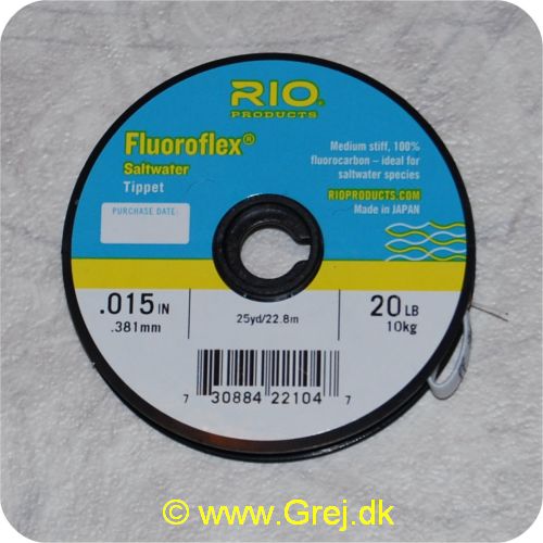 730884221047 - Rio Fluoroflex Saltwater tippet - 0,38mm - 10kg - 22,9m - 100% fluor carbon - Klar - Ideel til saltwater species - RP22104