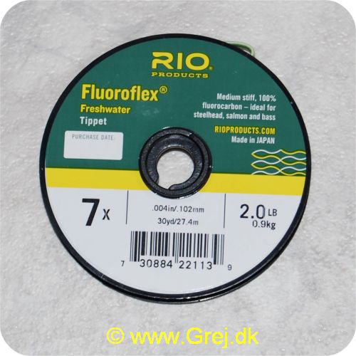 730884221139 - Rio Fluoroflex Freshwater tippet - 7X -0,10mm - 0,9kg - 27,4m - 100% fluor carbon - Klar - Ideel til Trout, steelhead og salmon
