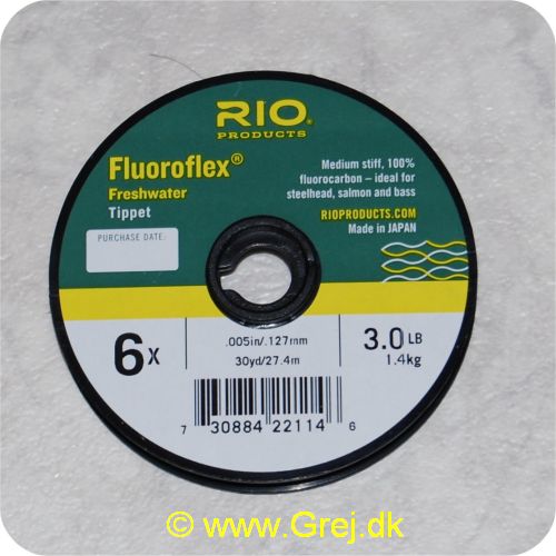 730884221146 - Rio Fluoroflex Freshwater tippet - 6X -0,12mm - 1,4kg - 27,4m - 100% fluor carbon - Klar - Ideel til trout, steelhead og salmon