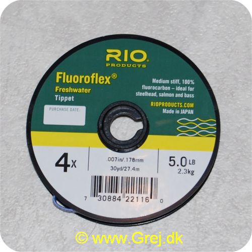 730884221160 - Rio Fluoroflex Freshwater tippet - 4X -0,17mm - 2,3kg - 27,4m - 100% fluor carbon - Klar - Ideel til trout, steelhead og salmon