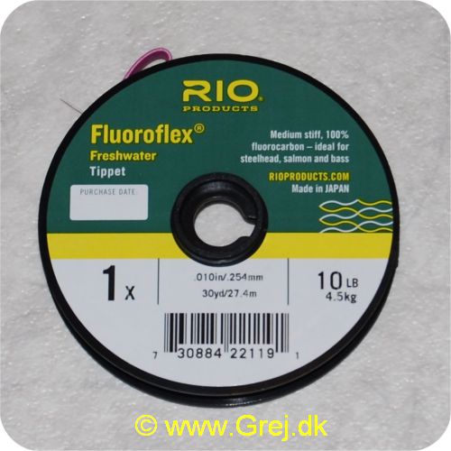 730884221191 - Rio Fluoroflex Freshwater tippet - 1X -0.25mm - 4.5kg - 27.4m - 100% fluor carbon - Klar - Ideel til trout. steelhead og salmon
