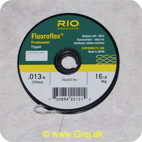 730884221214 - Rio Fluoroflex Freshwater tippet - 0,33mm - 8kg - 22,8m - 100% fluor carbon - Klar - Ideel til trout, steelhead og salmon - RP22121