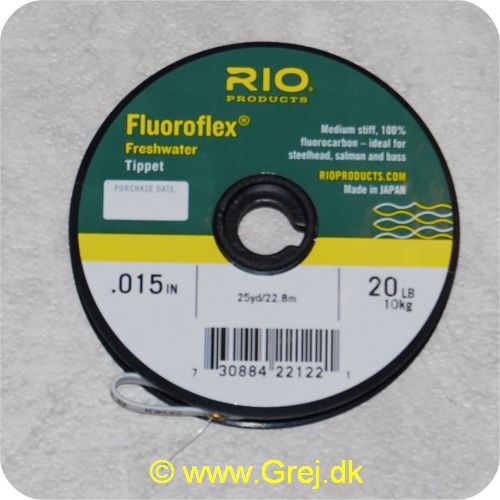 730884221221 - Rio Fluoroflex Freshwater tippet - 0,38mm - 10kg - 22,9m - 100% fluor carbon - Klar - Ideel til trout, steelhead og salmon - RP22122