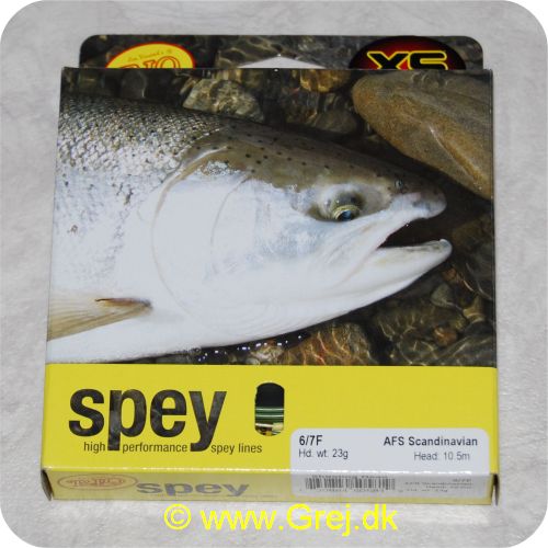 730884505819 - Rio Spey AFS Scandivavian Shooting Head 6/7F - hovedlængde: 10.5m - Hovedvægt: 23g - Yellow/camo - Loop i begge ender - RP50581