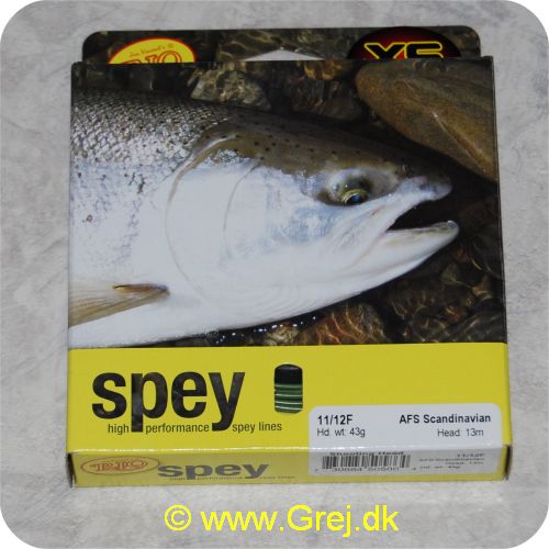730884505864 - Rio Spey AFS Scandivavian Shooting Head 11/12F - hovedlængde: 13m - Hovedvægt: 43g - Yellow/camo - Loop i begge ender - RP50586