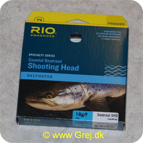 730884522526 - Rio Coastal Seatrout Shooting Head Saltwater - Klasse 7/8 - 18g/F - Teal/White - 10 meter - Loops i begge ender