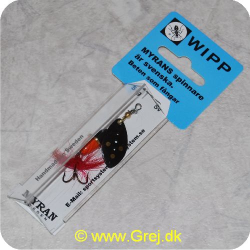 7391931006777 - WIPP Myrans Spinner - Sort blad med sort/orange krop - 5 gram - røde hår om trekrogen