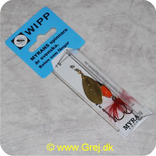 7392718115262 - WIPP Myrans Spinner - Guld blad med sort/orange krop - 7 gram - røde hår om trekrogen