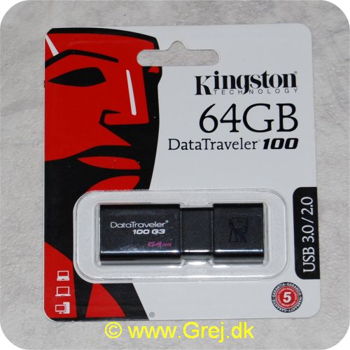740617211726 - Kingston DataTraveler 100 - 64 GB - USB 3.1/3.0/2.0
USB stick lige til at tage med over alt