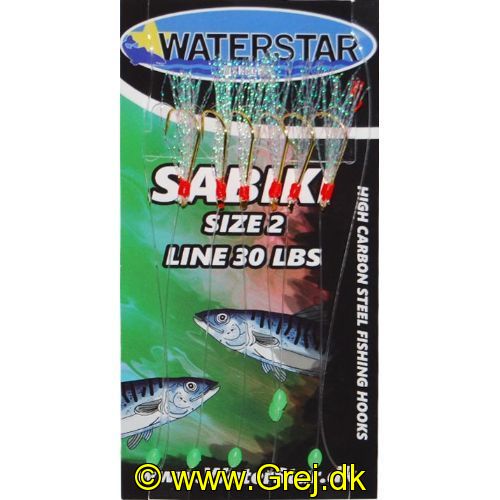 747191995066 - Waterstar Sabiki Rig - Makrel forfang - Green flash, Red head - 6 kroge str. 2 - Line: 30 LBS