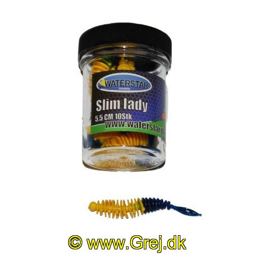 747191999200 - Waterstar - Rubber Baits - Model: Slim Lady - 5,5 cm - 10 stk. - Farve: Gul/Lyseblå - Smag: Banan