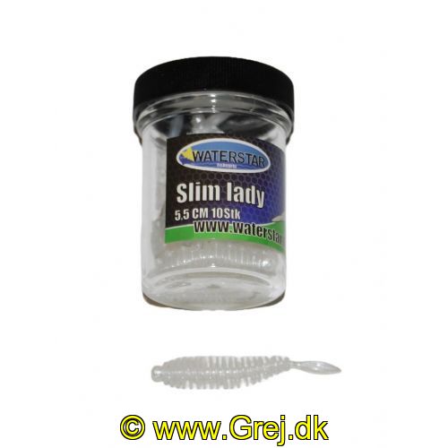 747191999316 - Waterstar - Rubber Baits - Model: Slim Lady - 5,5 cm - 10 stk. - Farve: Hvid - Smag: Hvidløg