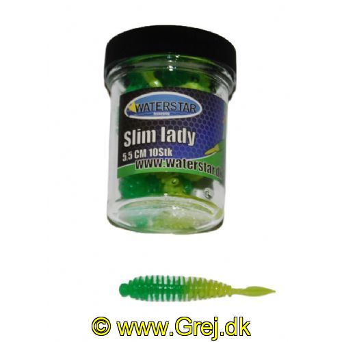 747191999323 - Waterstar - Rubber Baits - Model: Slim Lady - 5,5 cm - 10 stk. - Farve: Gul/Grøn - Smag: Banan