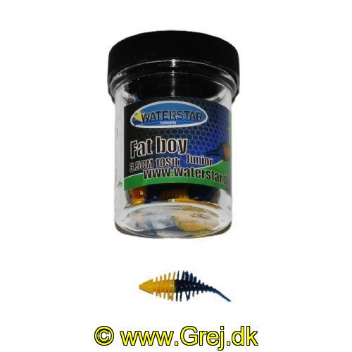 747191999484 - Waterstar - Rubber Baits - Model: Fat Boy junior - 3,5 cm - 10 stk. - Farve: Gul/Lyseblå - Smag: Banan