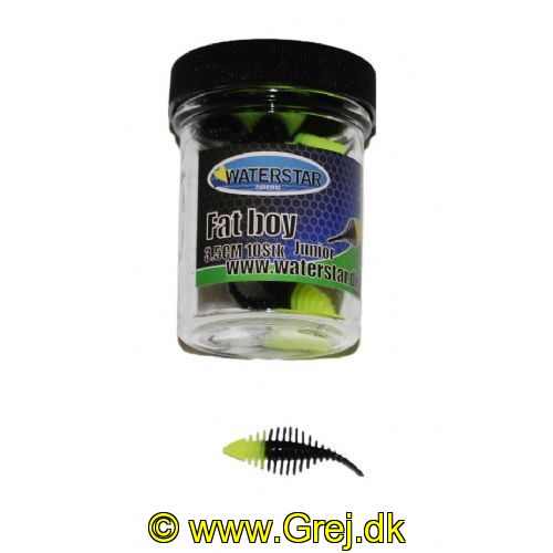 747191999644 - Waterstar - Rubber Baits - Model: Fat Boy junior - 3,5 cm - 10 stk. - Farve: Gul/Sort - Smag: Banan