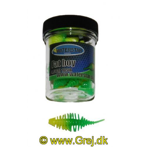 747191999880 - Waterstar - Rubber Baits - Model: Fat Boy - 4,5 cm - 10 stk. - Farve: Gul/Grøn - Smag: Banan