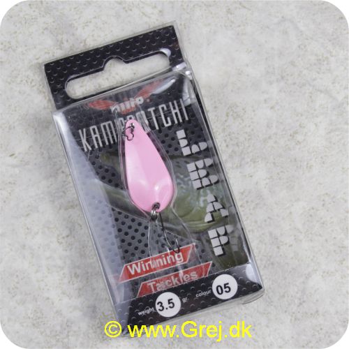 758LF0035B5 - Milo Kamagotchi Leaf - Lyserød Skeblink 3.5g - monteret med Carbon enkeltkrog